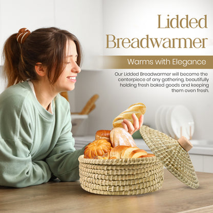 Bread Warmer Round with Lid and Terracotta stone for Tortillas, Bread and more. Gift for bakers and for any occasion, Thanksgiving, Christmas, Family Gathering. Natural finish.