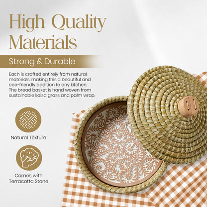 Bread Warmer Round with Lid and Terracotta stone for Tortillas, Bread and more. Gift for bakers and for any occasion, Thanksgiving, Christmas, Family Gathering. Natural finish.