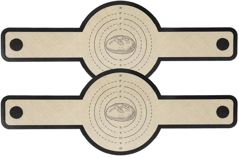 Bread Sling for Dutch Oven Baking - Set of 2 Non-Stick Silicone Baking Mats with Handles | Heat Resistant Sourdough Transfer Mat with Size Guide Rings | Fits 9"-12" Round Dutch Ovens