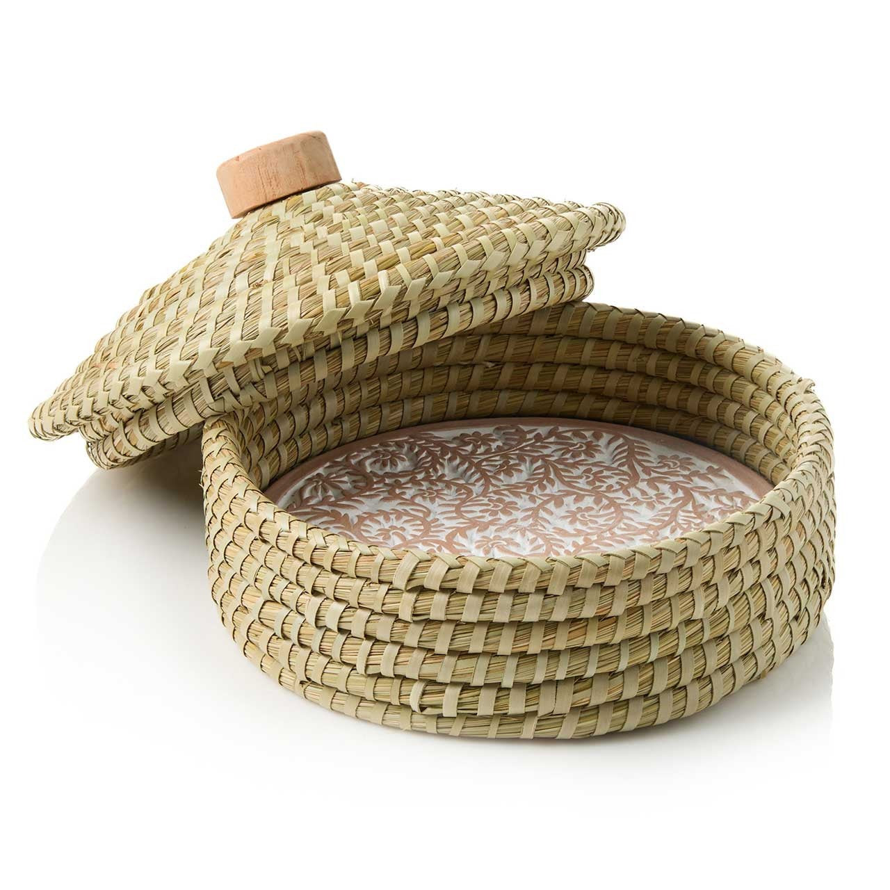 Bread Warmer Round with Lid and Terracotta stone for Tortillas, Bread and more. Gift for bakers and for any occasion, Thanksgiving, Christmas, Family Gathering. Natural finish.