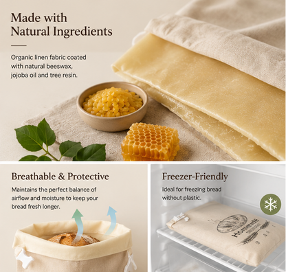 Premium 2-Pack Beeswax Bread Bags for Sourdough – Organic Linen Bread Storage Bags, Reusable, Plastic-Free, Keeps Bread Fresh Longer, Freezer Safe